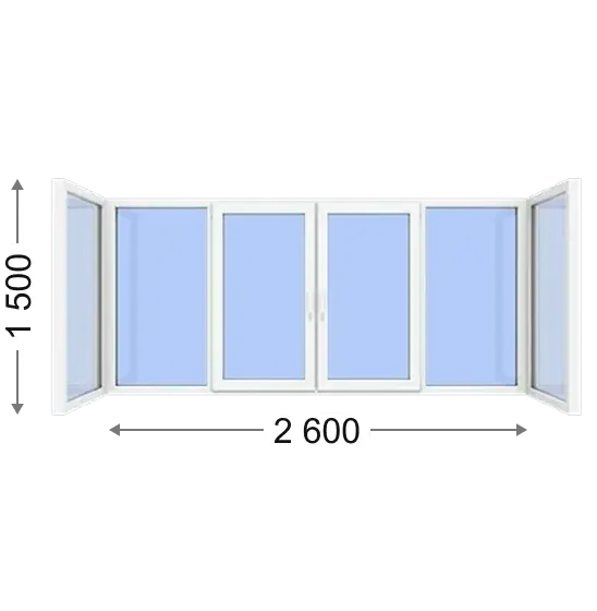 П — подібний балкон з двома поворотно-відкидними стулками-02 П — подібний балкон з двома поворотно-відкидними стулками-02