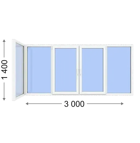 Г — подібний балкон з двома поворотно-відкидними стулками. Розмір — 3 000 х 1 400 мм