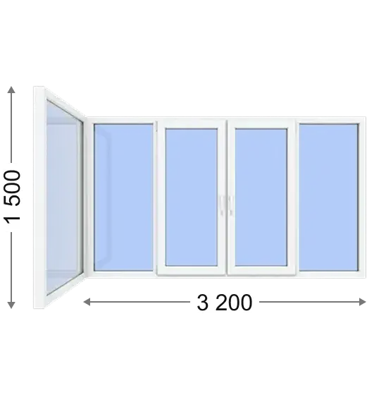 Пластикові вікна | Ціна в Києві від Стандарт Вікна Станадрт Вікна 19 Г — подібний балкон з двома поворотно-відкидними стулками. Розмір — 3 200 х 1 500 мм