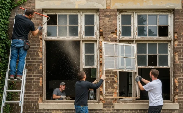 Демонтаж и вывоз старых окон 1